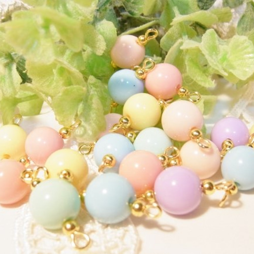 パールビーズ 24コ 9ピン加工パーツ 6カラー チャーム フィンヌ