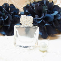 香水瓶　ハーバリウム　全球パール　加工セット チェーンシルバー　スクエアー 2枚目の画像