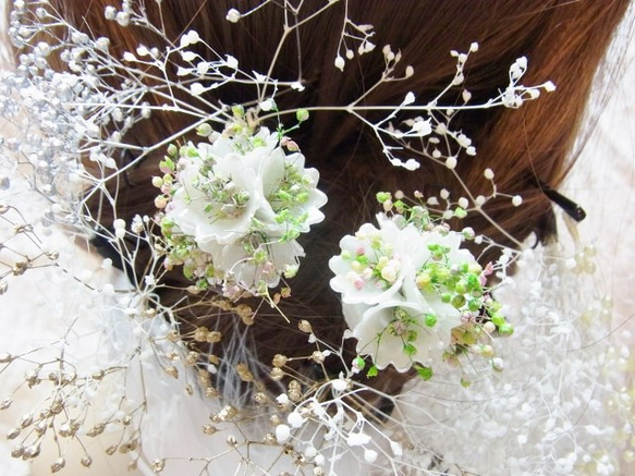 髪飾り Ｕピン パール　カスミ草 成人式 卒業式 結婚式 ブライダル 3枚目の画像