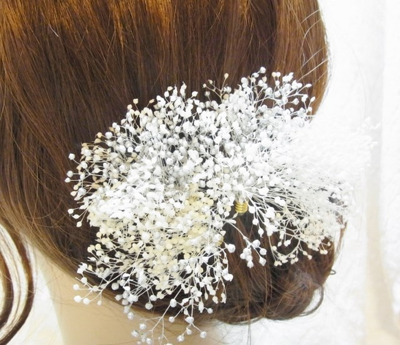 髪飾り Ｕピン かすみ草　 成人式 卒業式 結婚式 ウエディング ホワイトゴールド 4枚目の画像
