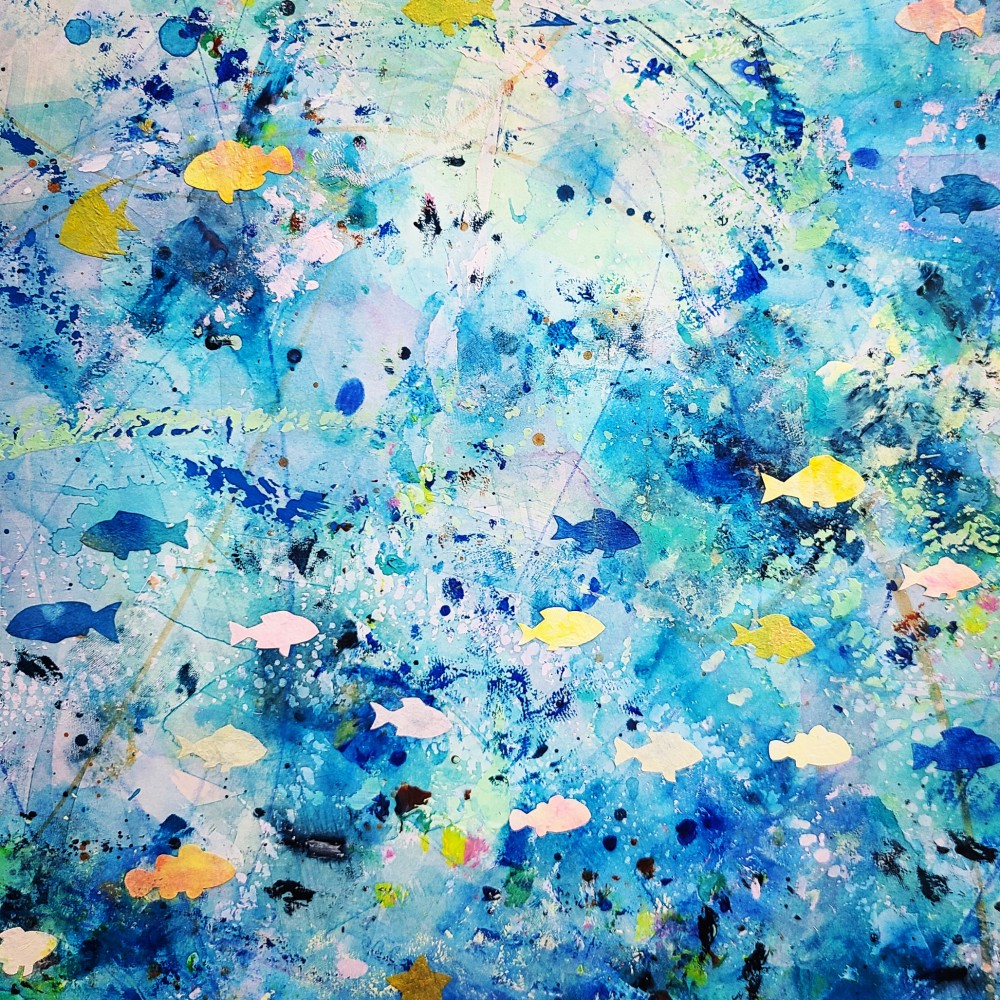 宝をまとった孤独な魚アクリル画原画