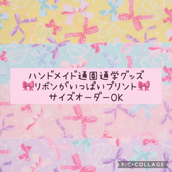 リボン柄♡通園通学グッズ♡サイズオーダーOK♫ レッスンバッグ みず