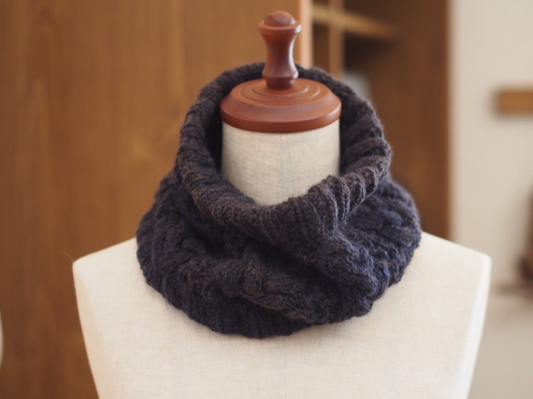 編み図】ケーブル模様のネックウォーマー 編み図・パターン Natural