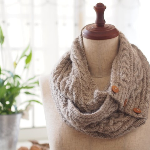 編み図】ケーブル模様のスヌード 編み図・パターン Natural knit