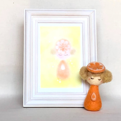 プレゼントにするならこれ！パステル画の妖精を形にした オレンジの羊毛フェルト人形とパステル画＊オレンジの妖精 1枚目の画像