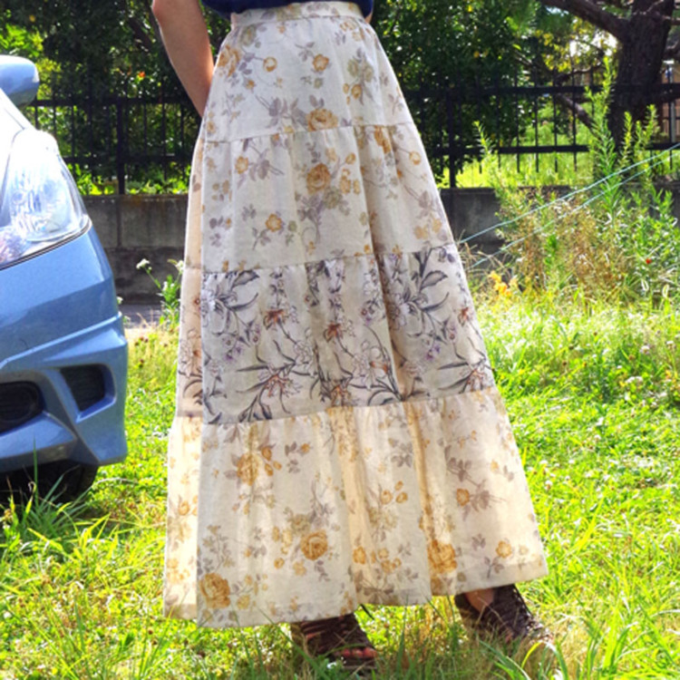 ロングティアードスカート white小花