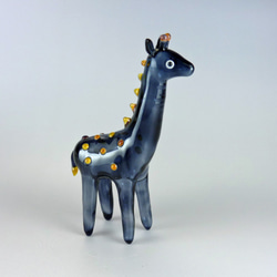 中空ガラスの動物置物 オブジェ キリン（紫） ガラス細工 その他置物