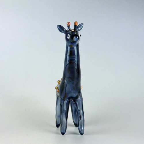 中空ガラスの動物置物 オブジェ キリン（紫） ガラス細工 その他置物