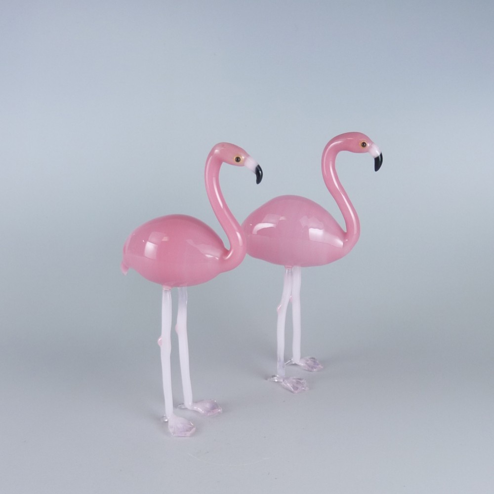フラミンゴ（１）　中空ガラスの動物置物　ガラス細工　オブジェ