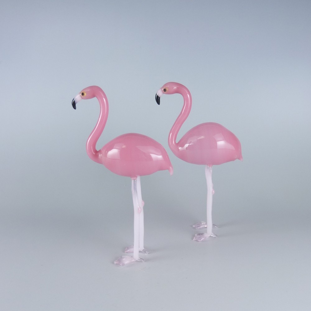 フラミンゴ（１）　中空ガラスの動物置物　ガラス細工　オブジェ
