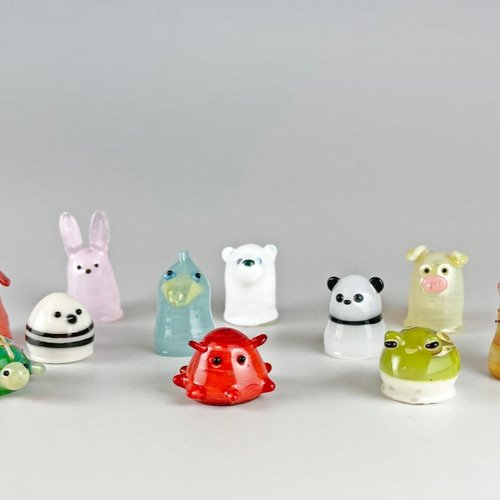 ガラスの動物指人形 シマエナガ 置物 オブジェ ガラス細工