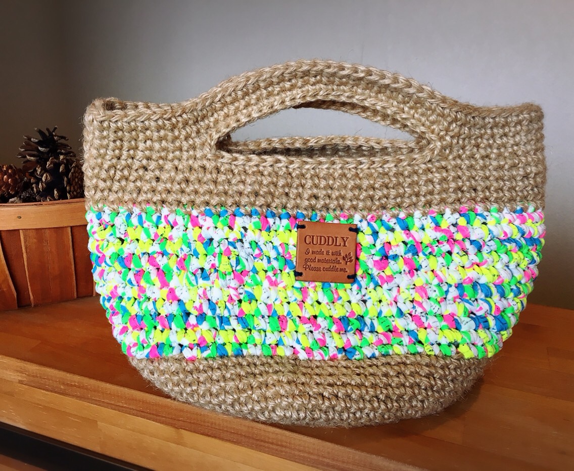 麻×フィットチーネ バイカラーかごバッグ『ナチュラル×ネオンカラー