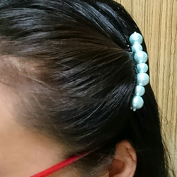 水色コットンパールのヘアコーム 5枚目の画像