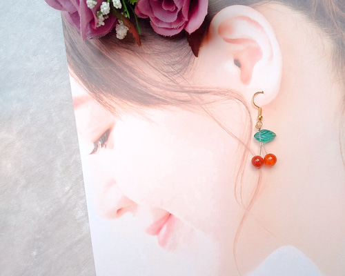 翌日発送可能！】揺れる！佐藤錦？なさくらんぼピアス♪❤イヤリングに