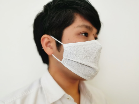 【夏マスク】立体布マスク (レーシーフラワー)(ホワイト） 6枚目の画像
