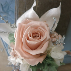 プリザーブドフラワー☆ヌードピンクの大きめバラとリボンのコサージュ 5枚目の画像