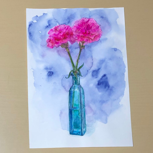 A4水彩画 カーネーション 絵画 S.HRD 通販 9340175｜Creema