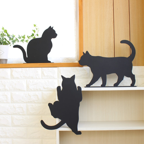 黒猫 シルエット ステンレス アイアン ガーデンサイン ウォール
