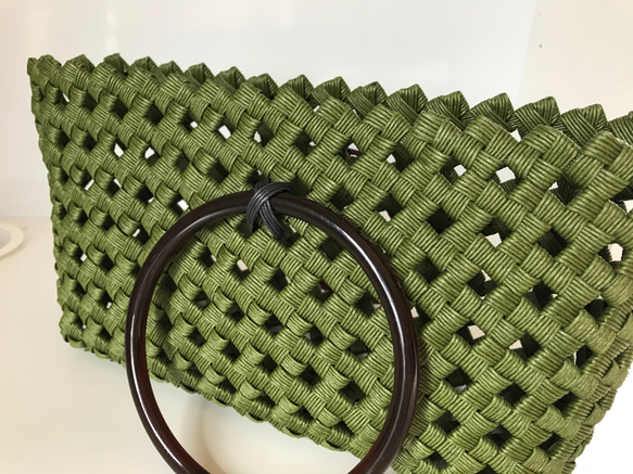 かごバッグ 石畳編み 緑 2枚目の画像