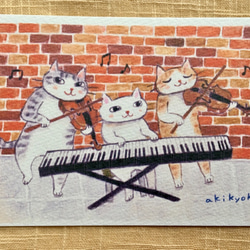 ドレミかんぱにー　演奏家の猫　ポストカード5枚セット　手差しインクジェット印刷　水彩洋紙 2枚目の画像