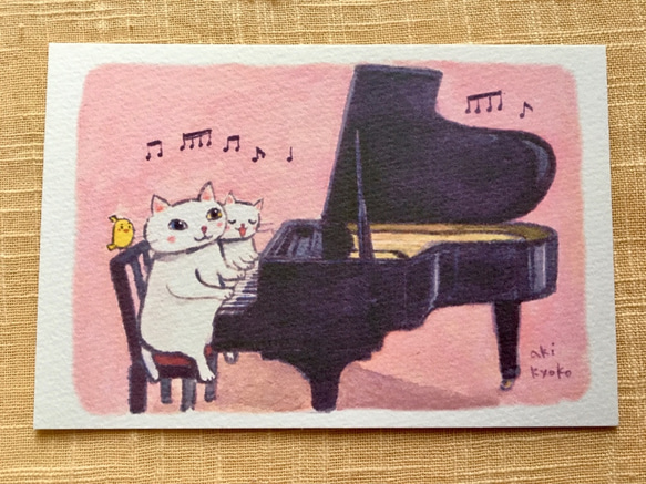 ドレミかんぱにー　演奏家の猫　ポストカード5枚セット　手差しインクジェット印刷　水彩洋紙 3枚目の画像