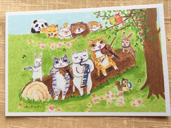 ドレミかんぱにー　演奏家の猫　ポストカード5枚セット　手差しインクジェット印刷　水彩洋紙 4枚目の画像