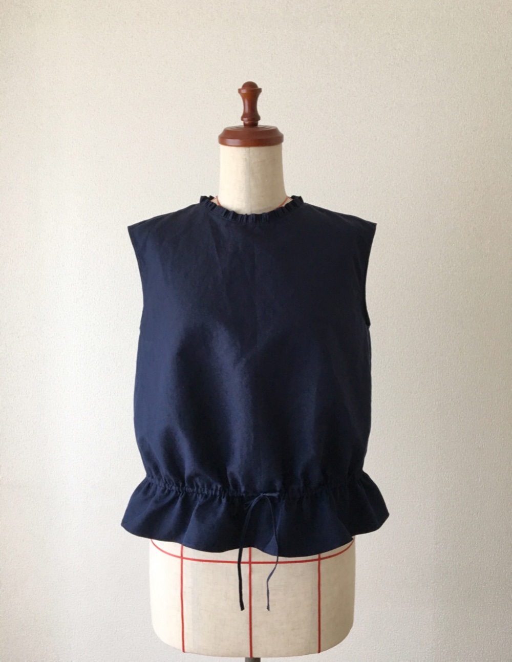 《sale》コットンリネン・ノースリーブブラウス(Camille-nosleeve blouse,navy)