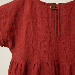 赤（えんじ）色リネンの半袖ワンピース/110cm〜130cm 6枚目の画像