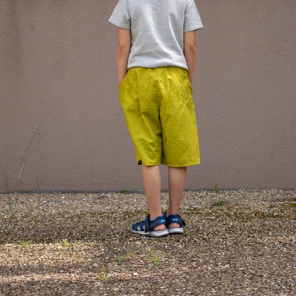 長く着れる子供服／ミントグリーンコーデュロイのキュロットパンツ/ハーフパンツ／短パン／②サイズ（130cm〜150cm） 5枚目の画像