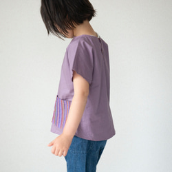 紫薄手コットンのフレンチスリーブ半袖シャツ/110cm 2枚目の画像