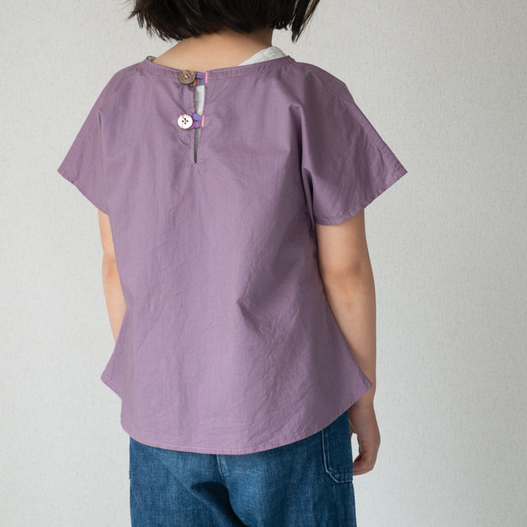 紫薄手コットンのフレンチスリーブ半袖シャツ/110cm 3枚目の画像