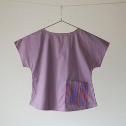 紫薄手コットンのフレンチスリーブ半袖シャツ/110cm 4枚目の画像