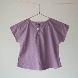 紫薄手コットンのフレンチスリーブ半袖シャツ/110cm 5枚目の画像