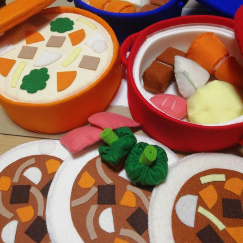 フェルトままごと 大きなフェルトのお鍋・マジックパン 青 おもちゃ