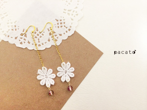 紫×金×白　ロングフックピアス 2枚目の画像