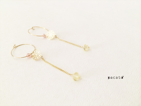 ピンク×金×イエロー　フープピアス 1枚目の画像