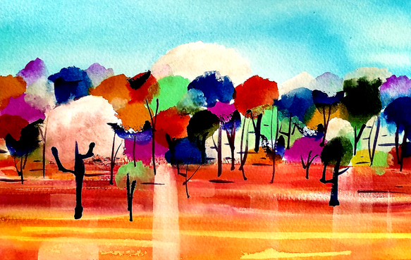 カラフルな風景」水彩画原画送料無料 絵画 takakei 通販