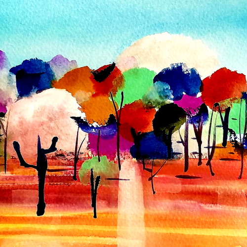 カラフルな風景」水彩画原画送料無料 絵画 takakei 通販