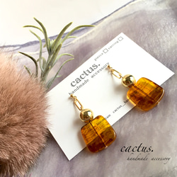 489】クラックガラス ゴールド フープ ピアス イヤリング ハンドメイド