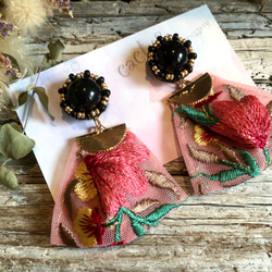 再販〉ビーズ刺繍×インド刺繍リボン【オリエンタル】ピアス