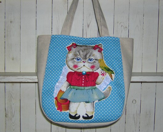 ❁ハンドメイド❁ リネンアップリケトートバッグ8匹のネコ