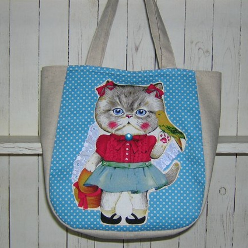 手作りアップリケ 猫柄トートバッグ 猫グッズ 猫雑貨 好き