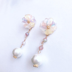 Tourmaline×flower white ピアス/イヤリング 2枚目の画像