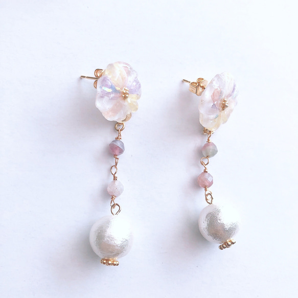 Tourmaline×flower white ピアス/イヤリング 3枚目の画像