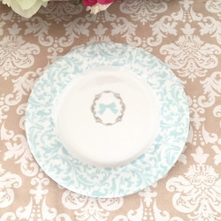 ☆彡洗練された大人カラーのカップ&ソーサー&ケーキ皿 ダマスク柄ペールブルー 2枚目の画像