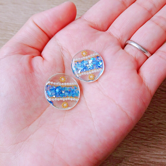 SALE！人魚姫～シェルピアス～／イヤリング／シーグラス／ガラス／海／一粒ピアス 3枚目の画像