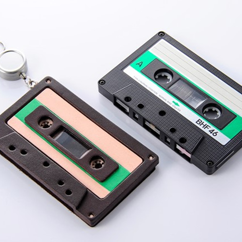 リアルサイズ☆カセットテープモチーフ カードホルダー グリーン（本革
