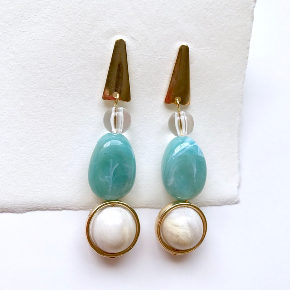 gold×turquoise 大ぶりピアス・イヤリング 3枚目の画像