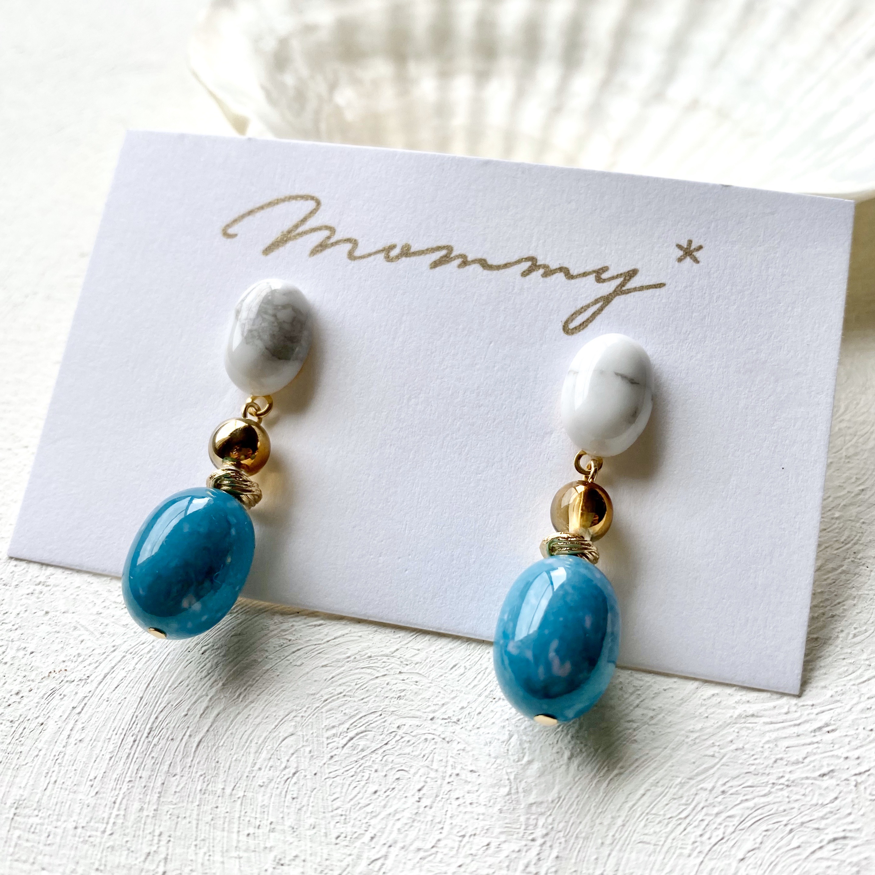 k14gf可☆ハウライト×ターコイズブルー ピアス/イヤリング