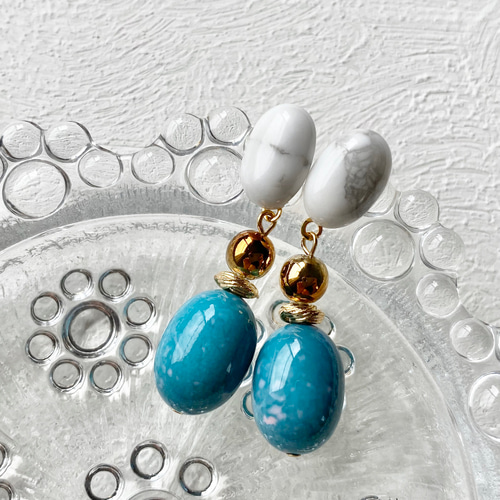 k14gf可☆ハウライト×ターコイズブルー ピアス/イヤリング